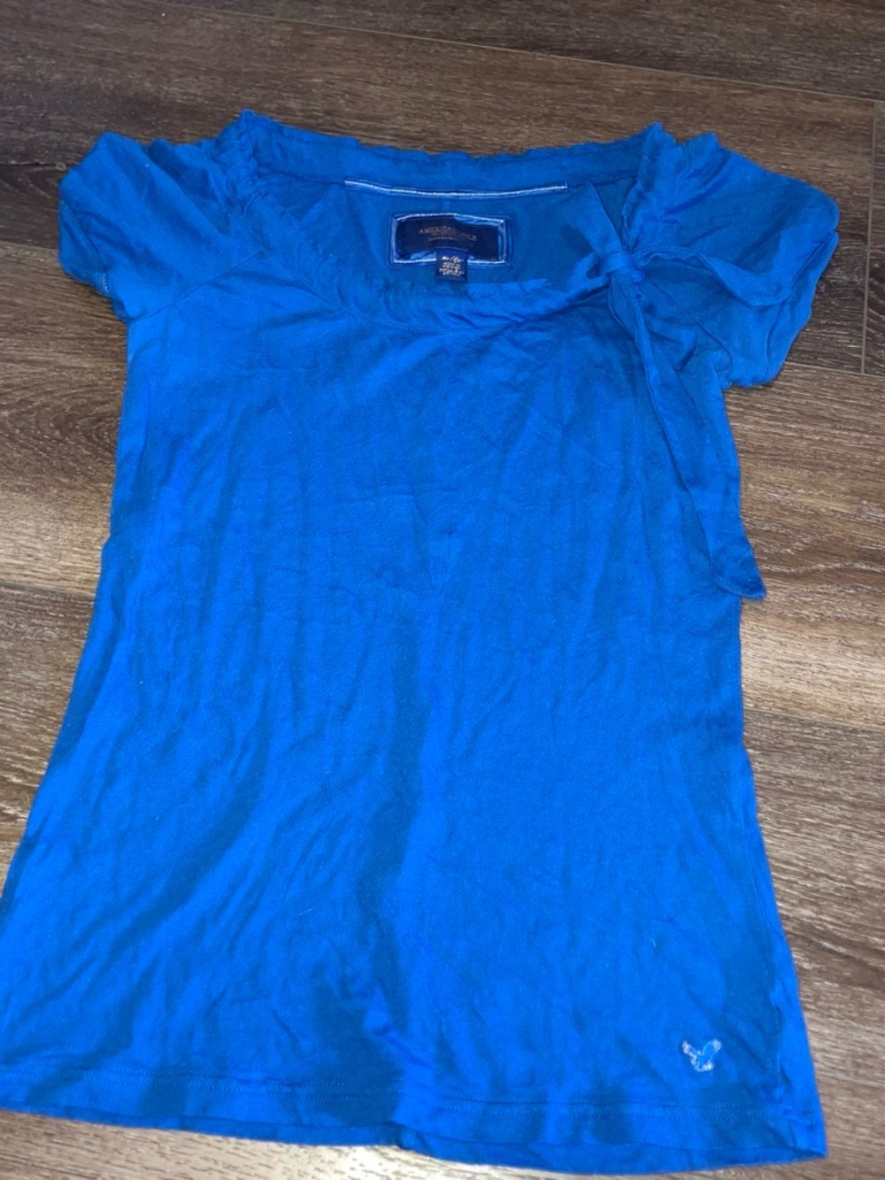 American Eagle Outfitters Indie Y2K Royal Blue Short Sleeve Tie-Neck Top